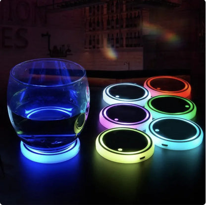 LED Light-Up Colorful Cup Holder Coaster with Solar & USB Charging